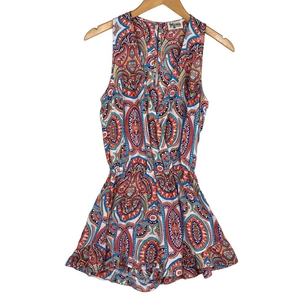 Show Me Your Mumu V-Neck White Red Paisley Print Riri Romper Sleeveless Size XS